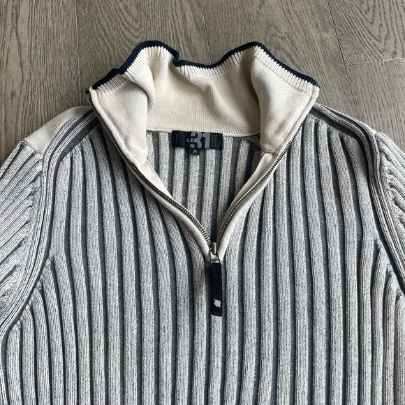 Mens ribbed two tone quarter zip sweater - Picture 2 of 3